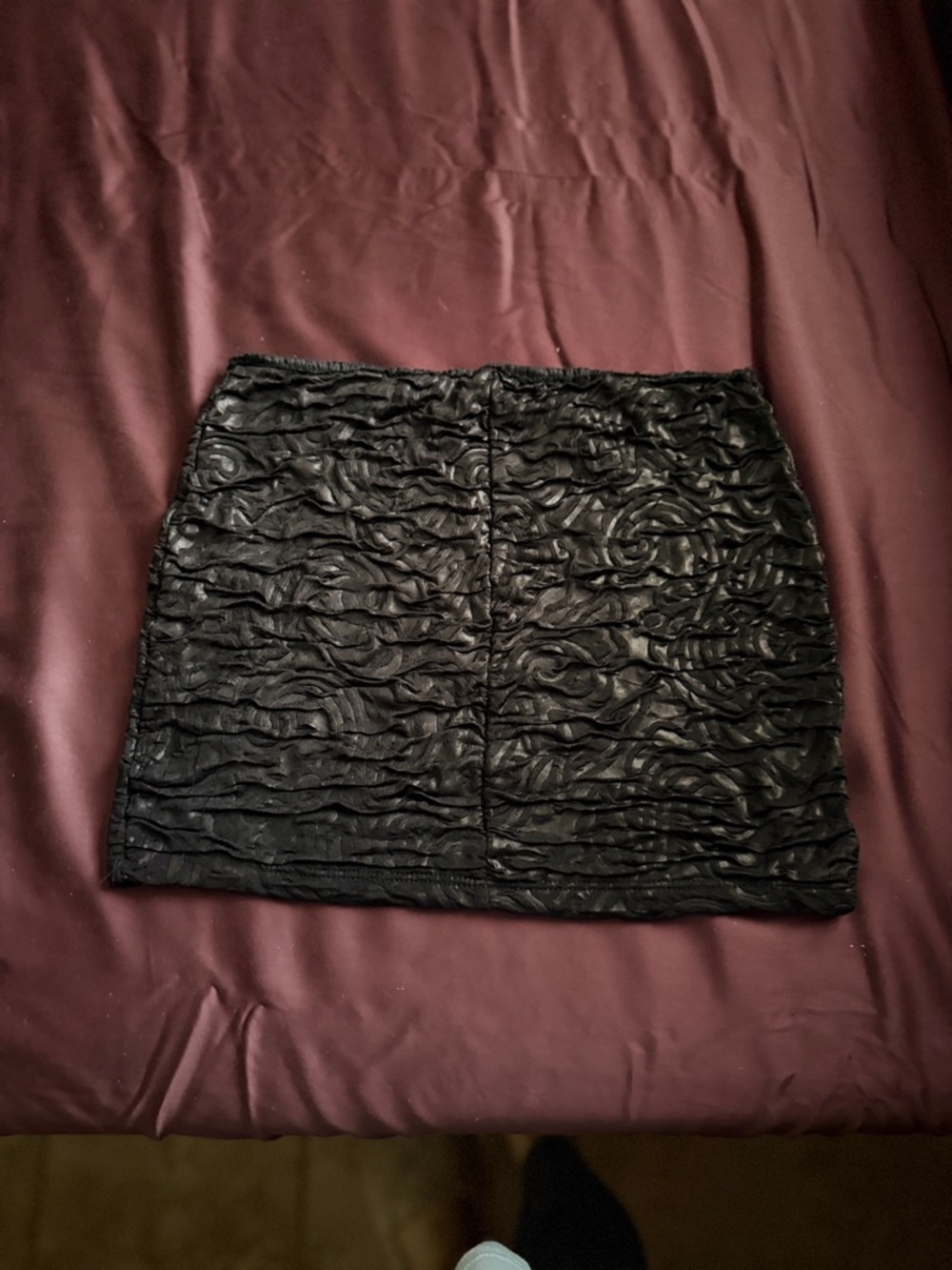Black Ruched Mini Skirt with Textured Overlay